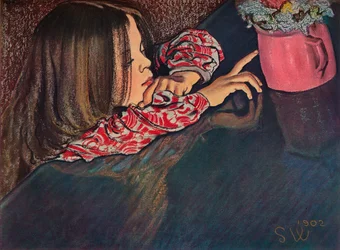 Niña mirando un jarrón de flores, 1902