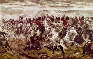 ¿La carga de los 300 de Scarlett o la Brigada Pesada en Balaclava, 25 de octubre de 1854?, c. 1890