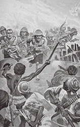 Camerones apurando la zareba en el Atbara (litografía)