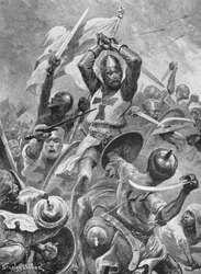 Cruzados asaltando la ciudad de Tiro (litografía)