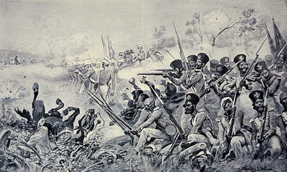 La brigada de Godby haciendo una valiente resistencia cuando fue rodeada por los sijs, Batalla de Chilianwala