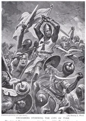 Los cruzados asaltan la ciudad de Tiro, ilustración de 