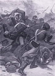Inkerman: El 55º Regimiento (2º de Frontera) cargando contra los rusos, ilustración de British Battles on Land and Sea, 1915