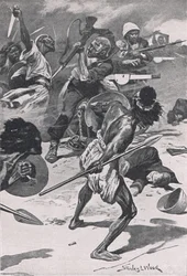La batalla de Abu-Klea, 17 de enero de 1885, ilustración de British Battles on Land and Sea, 1915