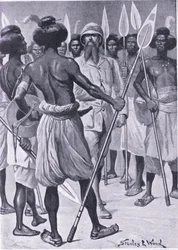 El tipo de guerrero que Burton conoció en Somalilandia (ilustración de Cassells Romance of Famous Lives, c.1940)