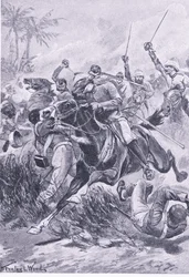 Caballería voluntaria fuera de Lucknow, 30 de junio de 1857, ilustración de British Battles on Land and Sea, 1915