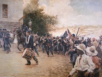 El General Sherman marchando a través de Georgia, c.1910 (litografía en color)