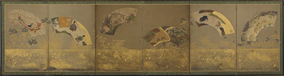 Seis papeles de abanico: temas diversos, período Momoyama o Edo