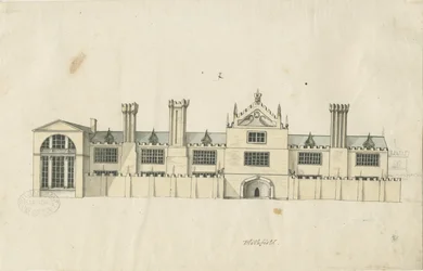 Blithfield Hall: dibujo a pluma tintada, nd [siglo XVIII]
