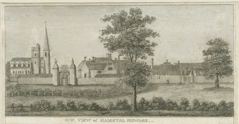 Hamstall Ridware - Iglesia y Casa Solariega: grabado, nd [1762-1802]