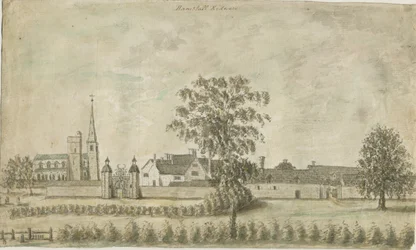 Hamstall Ridware - Iglesia y Casa Solariega: pintura en acuarela, nd [1762-1802]