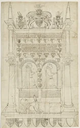 Iglesia de Sandon - Tumba de Sampson Erdeswicke: dibujo a pluma y tinta, nd [?siglo XVIII]