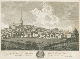 Walsall Town - Vista Noroeste: grabado, circa 1798