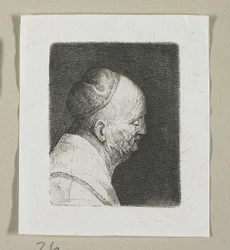 Cabeza de anciano de perfil mirando a la derecha