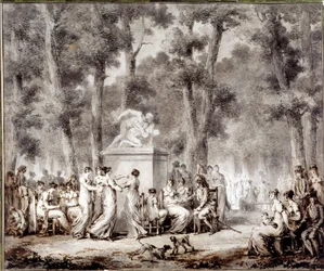 Vista de la terraza de las Tullerías en 1807 Salida mundial al parque. Dibujo de Jean Pierre Norblin De La Gourdaine (1745-1830)