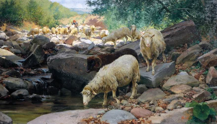 El rebaño bebiendo en el arroyo Restano