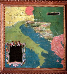Italia y Yugoslavia (países eslavos) Mapa realizado por Stefano Bonsignori (? -1589) cosmógrafo y pintor italiano. Alrededor de 1581. Florencia, Palazzo Vecchio, Sala del Mappamondo