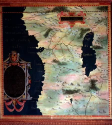 Mapa de África Occidental (Congo y Angola) hecho por Stefano Bonsignori (? -1589) cosmógrafo y pintor italiano. Alrededor de 1581. Florencia, Palazzo Vecchio, Sala del Mappamondo