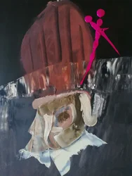Figura abstracta con acento rosa