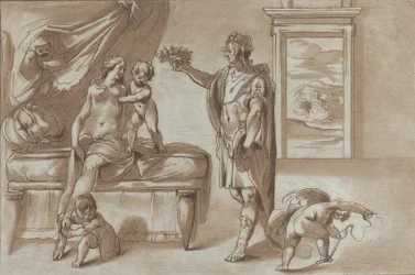 Marte ofreciendo una corona floral a Venus