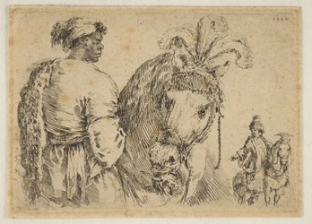 Un hombre negro alimentando a un caballo, ca. 1662.