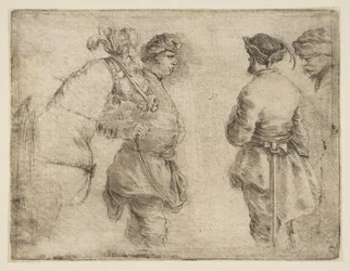 Un polaco llevando un caballo por la brida y hablando con otros dos hombres, ca. 1662