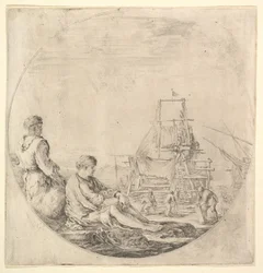Un marinero negro de pie a la izquierda, de perfil a la derecha, un marinero blanco sentado..., ca. 1658-63
