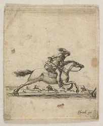 Jinete con espada en mano galopando hacia la derecha, otros jinetes galopando..., ca. 1645-46