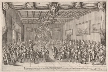 Banquete de los Piacevoli, escudo de armas de los Médici en la parte superior central
