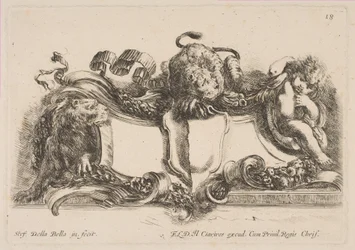 Cartucho Conteniendo un Escudo Vacío Coronado por un León y Enmarcado por un León y un Niño, 1646