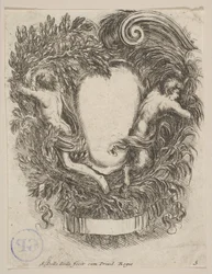 Cartucho enmarcado por Apolo y Pan, 1647