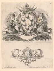 Escudo de Armas del Gran Duque de Toscana: Ornamento con una Máscara de León, No. 6 de "Raccolta di varii cappriccii et nove inventioni di cartelle et ornamenti"