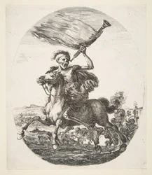 La muerte a caballo sosteniendo una trompeta, de Las cinco muertes, ca. 1648