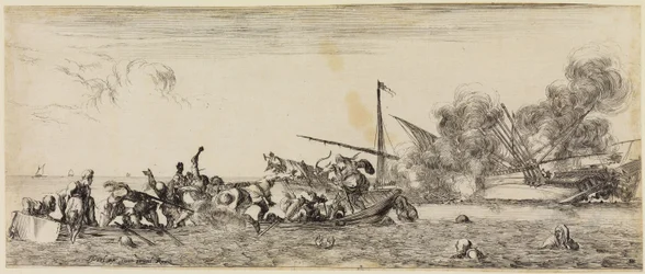 Paz y guerra (Et pace et bello): batalla naval con una barca de remos en primer plano