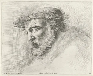 Cabeza de un anciano con barba y corona de laurel, de perfil a la izquierda
Los principios del dibujo (título de la serie)
I principii del disegno (título de la serie)