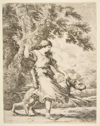 Ninfa sosteniendo un perro grande por el collar, ca. 1654