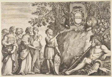 Diseño de ornamento para una tesis, el escudo de armas de Strozzi en la parte superior