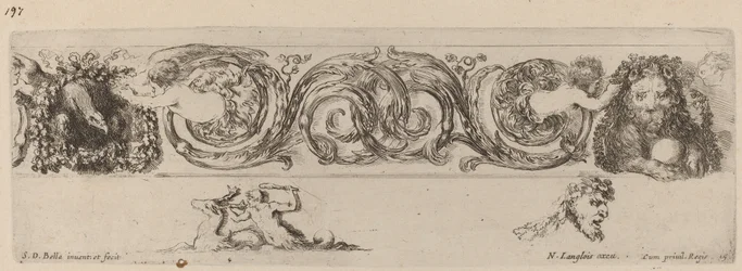 Friso ornamental con águila y león engalanados por niños, probablemente 1648