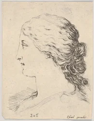 Placa 14: cabeza de una mujer, de perfil, del 