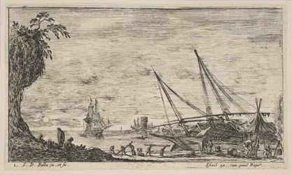 Placa 1: puerto con barcos, de 