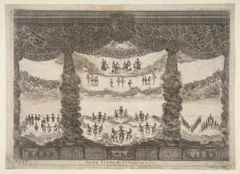 Sexta escena, los cielos, de El matrimonio de los dioses Le nozze degli Dei, 1637