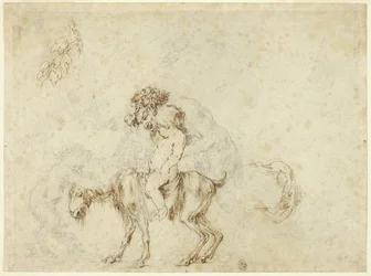 Estudio para Familia de Sátiros Caminando (recto); Bocetos de Cinco Vasijas Decorativas (verso)