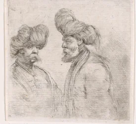 Dos hombres turcos con bigotes y turbantes