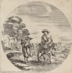Dos campesinos viajando en un paisaje, 1656