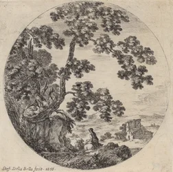 Dos viajeros pasando junto a un viejo roble, 1656