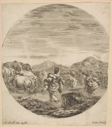 Dos mujeres cruzando un arroyo