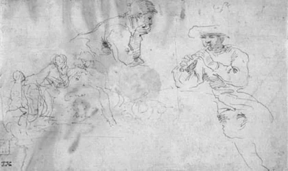 Dos estudios para una composición de dos pastores apoyados en una gran roca, uno tocando la flauta, el otro escuchando