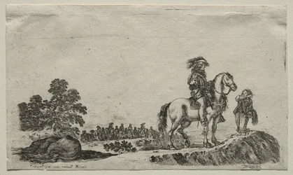 Varias figuras y paisajes: Un jinete perdido preguntando el camino, 1649