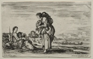 Figuras y paisajes diversos: dos madres conversando juntas, 1649