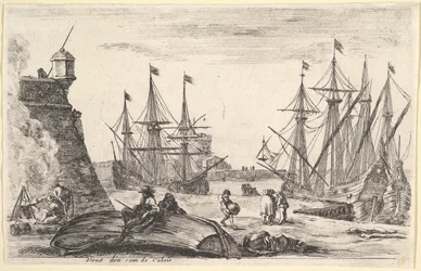 Vista de una parte de Calais, un hombre sentado en una canoa volcada, 1647